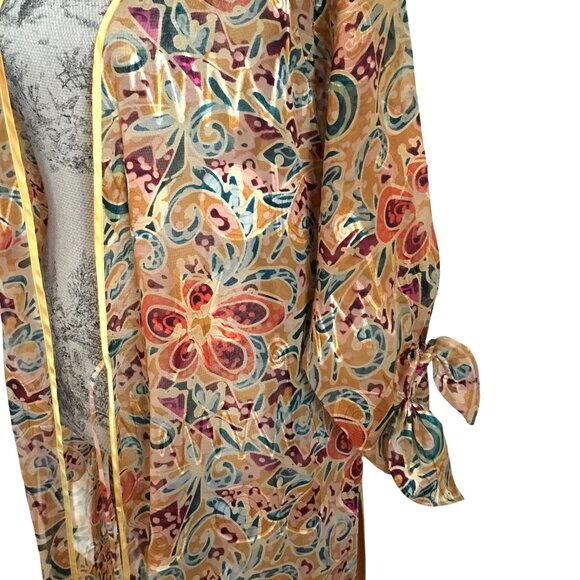 VTG Gold Label Victoria's Secret Woman Abstract Kimono Robe Satin Belt Swim S/P - Picture 8 of 13